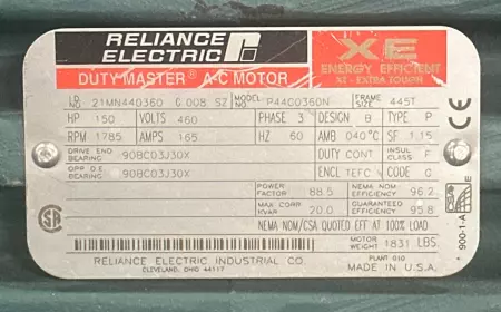 Reliance Electric P44C0360N Duty Master® AC Motor 150 HP, Frame 445T 