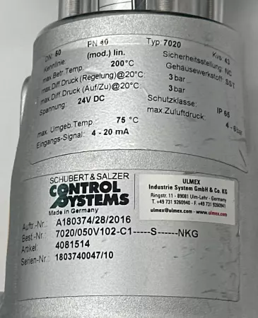 Schubert&Salzer 7020/8049-4 Valve 1.44, Actuator and Digital Positioner Assy 