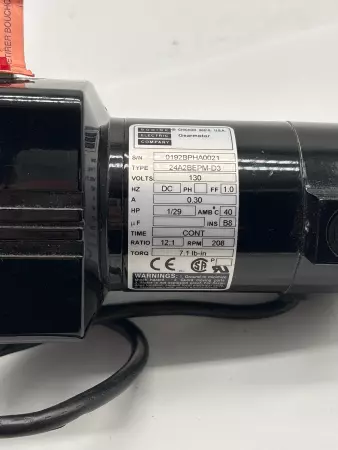 Bodine Electric 0192BPHA0021 DC Gearmotor, 130V 0.3A Ratio12:1 