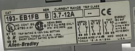 Allen-Bradley 193-EB1FB SER.B Solid State Overload Relay, 3.7-12 Amp Range 