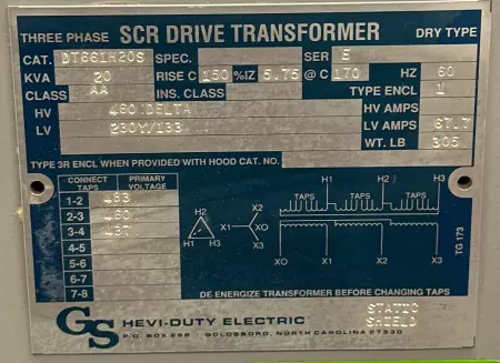 General Signal DT661H20S Hevi-Duty 3-Phase General Purpose Transformer 20kVA 