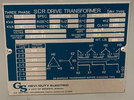 General Signal DT661H20S Hevi-Duty 3-Phase General Purpose Transformer 20kVA 