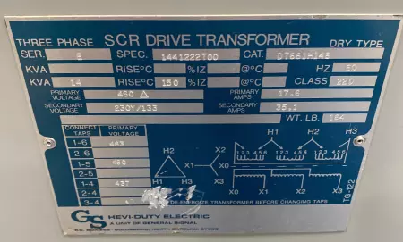 General Signal DT661H14S Hevi-Duty® 3-Phase General Purpose Transformer 14kVA 