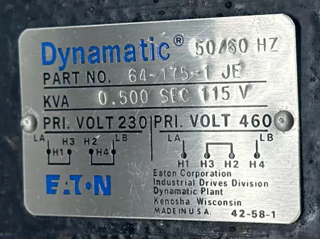 Eaton 64-175-1 JE Dynamatic® Transformer 0.5kVA 