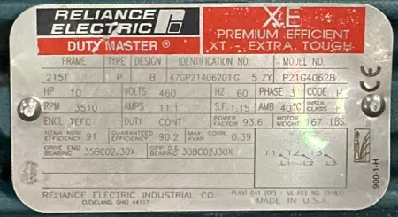 Reliance Electric 47GP21406201G Duty Master® AC Motor 10 HP, Frame 215T 