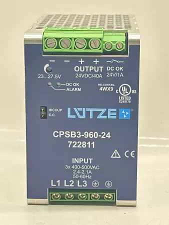 Luetze CPSB3-960-24 Power Supply  Input 400-500VAC Output 24VDC 