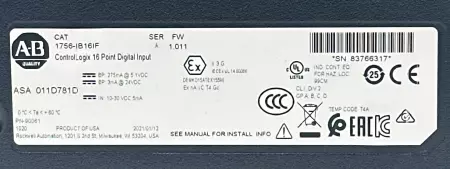 Allen-Bradley 1756-IB16IF SER.A FW 1.011 ControlLogix 16-Point Digital Input 10-30 VDC 