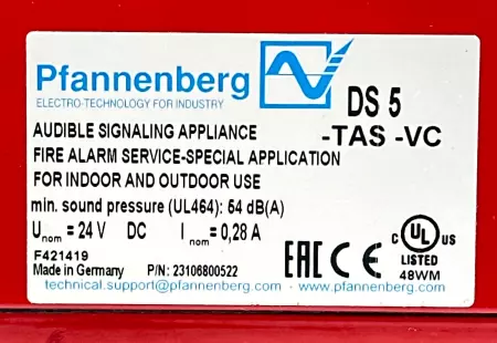 Pfannenberg DS 5-TAS-VC Audible Alarm 