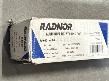 Radnor R4043 Aluminum Tig Welding Rods, 4.5Kg, 1/8