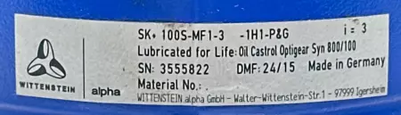 Alpha Wittenstein SK100S-MF1-3-1H1 Right Angle Gear Box, Ratio 3:1 