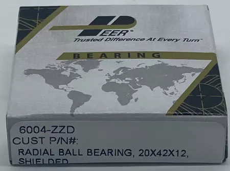 Peer 6004-ZZD Radial Ball Bearing, Bore 20mm Width 12mm 