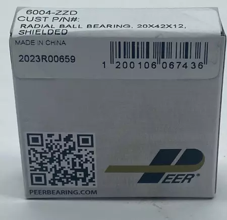 Peer 6004-ZZD Radial Ball Bearing, Bore 20mm Width 12mm 