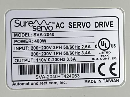 AutomationDirect SVA-2040 Sure AC Servo Drive, 400W INPUT 230V 1/3HP 2.6/3.4A 