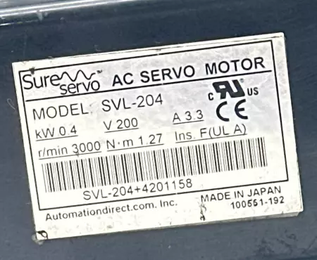 AutomationDirect SVL-204 Sure AC Servo Motor, 0.4kW 