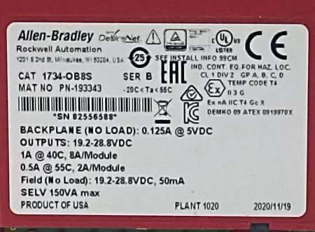 Allen-Bradley 1734-OB8S SER.B 8-channel Safety Digital Output Module 