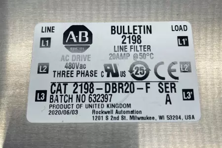 Allen-Bradley 2198-DBR20-F SER.A Bulletin 2198 Line Filter 