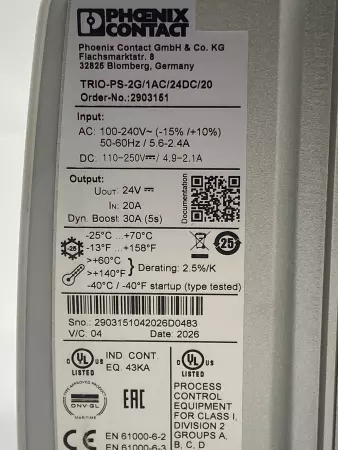 Phoenix Contact TRIO-PS-2G/1AC/24DC/20 Switching Power Supply TRIO-PS 