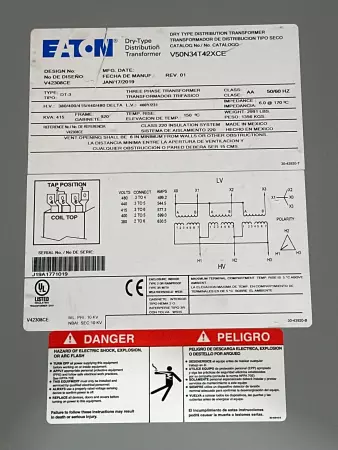 Eaton J19A1771019 Dry-Type Distribution Transformer, 415kVA 
