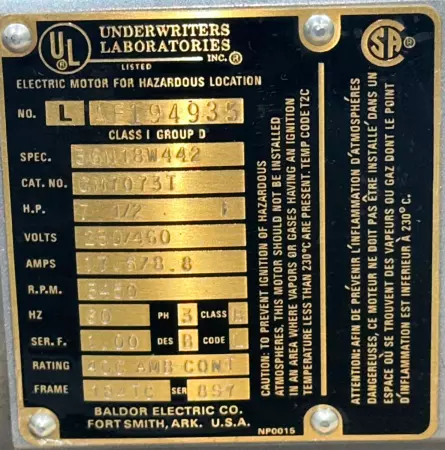 Baldor AE194935 AC Motor, 7.5HP, Frame 184TC 