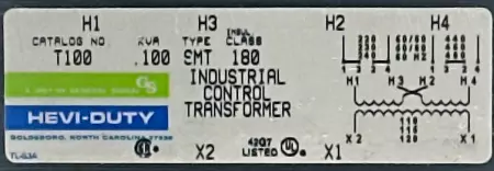 General Signal T100 Hevi-Duty 1-Phase Transformer 100VA 
