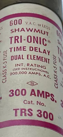 Shawmut TRS 300 Tri-Onic® Time Delay Fuse, 600AC/300DC 300Amp, Class K-5 