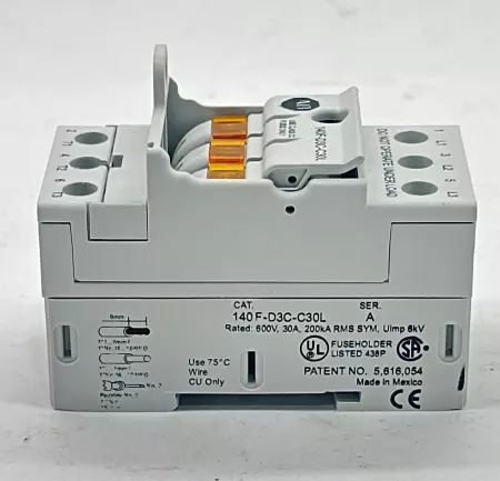Allen-Bradley 140F-D3C-C30L SER.A 3-Pole Fuse Holder 600V 30Amp, Type CC Fuses 