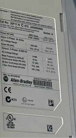 Allen-Bradley 20F11 N C 072 JA0NNNNN SER.A PowerFlex®753 AC Drive, 50HP 