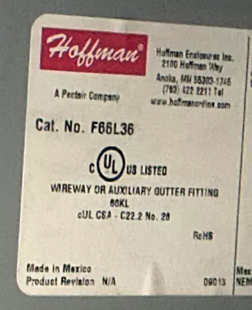 Hoffman F66L36 Straight Section Wireway 6X6X36