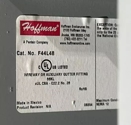 Hoffman F44L48 Lay-in Wireway Straight Section 4X4X48