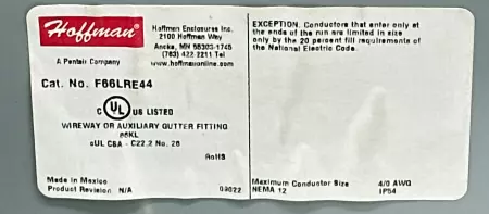 Hoffman F66LRE44 Wireway Reducer 6X6