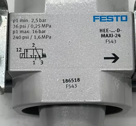 Festo HEE-…-D-MAXI-24 Air Source Safety Start Valve/Filter Assembly PN 186518 