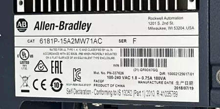 Allen-Bradley 6181P-15A2MW71AC SER.F 1500P Operator Touchscreen Computer Panel 