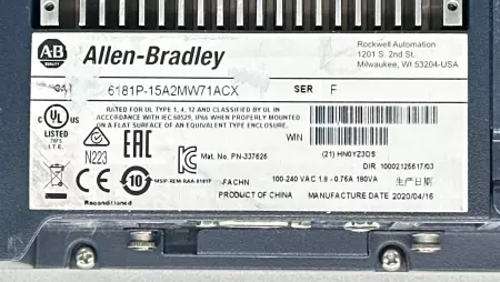 Allen-Bradley 6181P-15A2MW71ACX SER.F 1500P Operator Touchscreen Computer Panel 