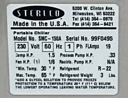 Sterling Inc. SMC-150A Air Cooled Portable Chiller 