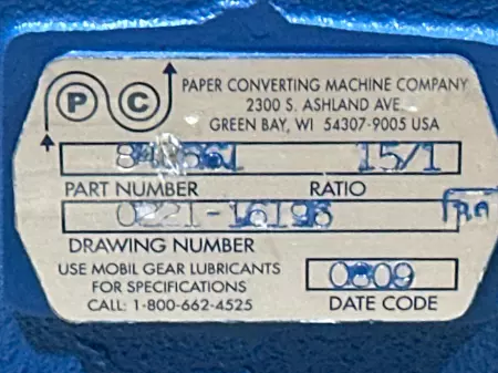 Paper Converting Machine 848661 Right Angle Gearbox, Ratio 15:1 