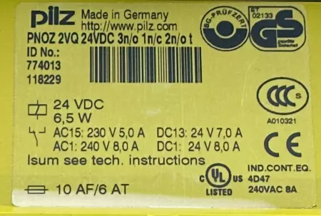 Pilz PNOZ 2VQ 24VDC 3N/O 1N/C 2N/O Safety Relay ID: 774013 