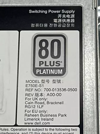 Dell E750E-S1 80 Plus Platinum Switching Power Supply 
