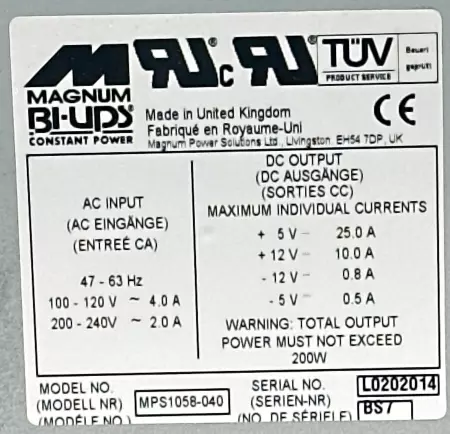 Magnum MPS1058-040 Bi-UPS® Constant Power Supply 