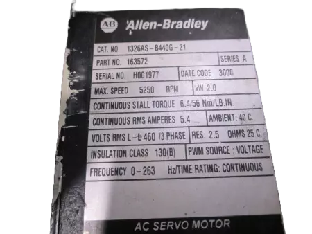 Allen-Bradley 1326AS-B440G-21 SER.A AC Servo Motor, 2kW/2.68HP - IN GERMANY 