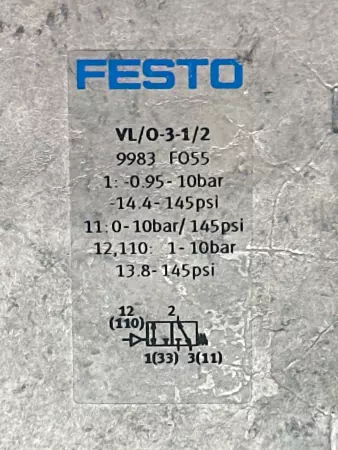 Festo 9983 Pneumatic Valve VL/O-3-1/2 