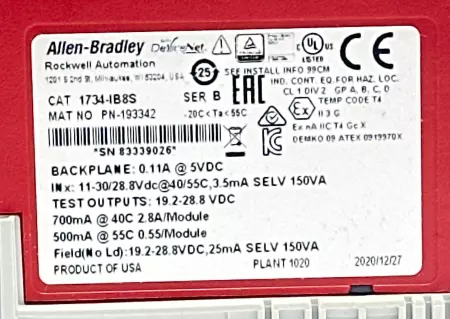 Allen-Bradley 1734-IB8S Digital Safety Input Module W/1734-TOP3 Terminal Base 