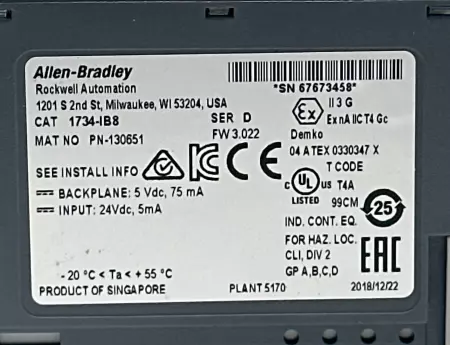 Allen-Bradley 1734-IB8 Input Module W/1734-MB Mount., 1734-RTBS Terminal Block 