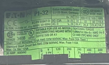 Eaton HI11-P1/P3/Z Rotary Disconnect Switch, 600VAC 30A 