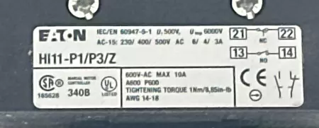 Eaton HI11-P1/P3/Z Rotary Disconnect Switch, 600VAC 30A 