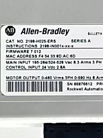 Allen-Bradley 2198-H025-ERS SER.A Kinetix 5500 Servo Drive 