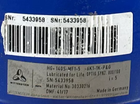 Alpha Wittenstein HG+140S-MF1-5-6K1-1K Right Angle Gear Reducer, Ratio 5:1 