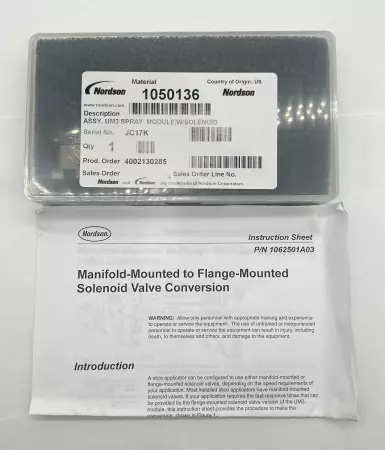 Nordson 1050136 Hot Melt UM3 Spray Module W/Solenoid Valve 