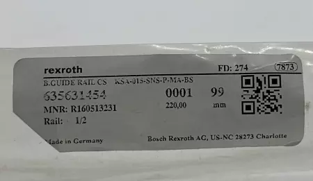 Rexroth 635631454 Ball Guide Rail, 220mm KSA-01S-SNS-P-MA-BS 