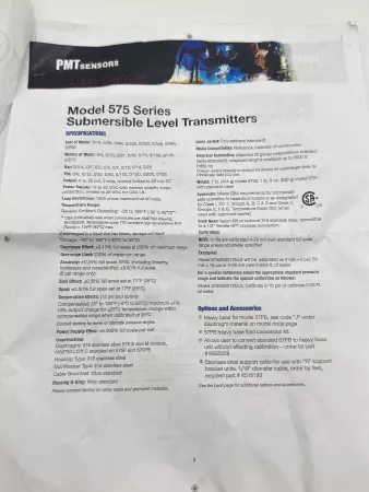 Ametek MODEL 575 SERIES Submersible Level Transmitter 