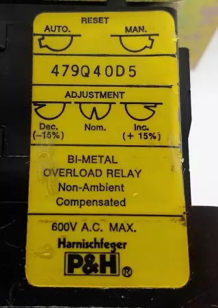  Harnischfeger P&H 479Q40D5 Thermal Overload Relay 